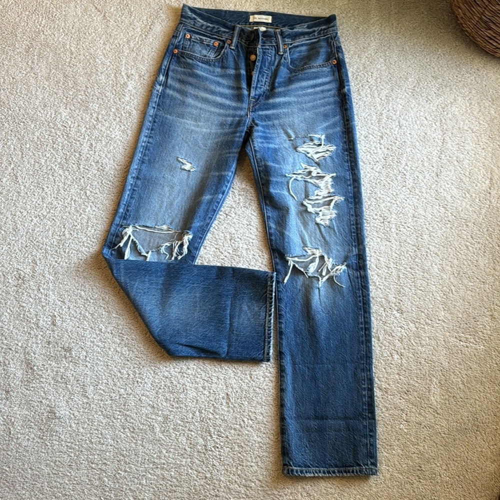 American Eagle Outfitters Distressed Straight Leg Jeans - Blue